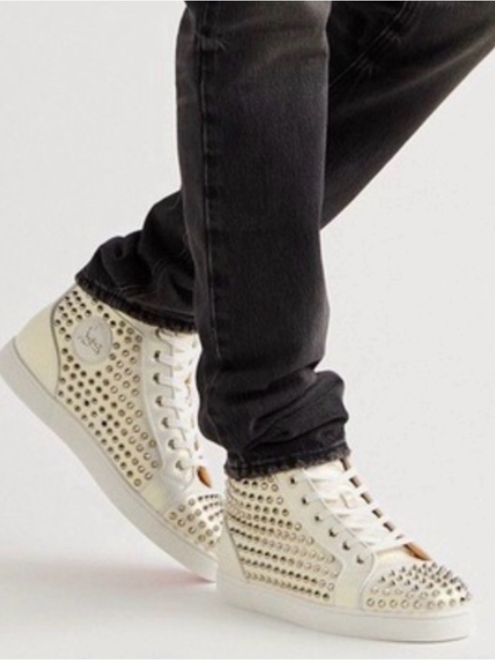 Christian louboutin Louis studded white silver with box spike sneakers 37.5 - Picture 11 of 11